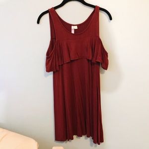Francesca’s Maroon Cold Shoulder Mini Dress